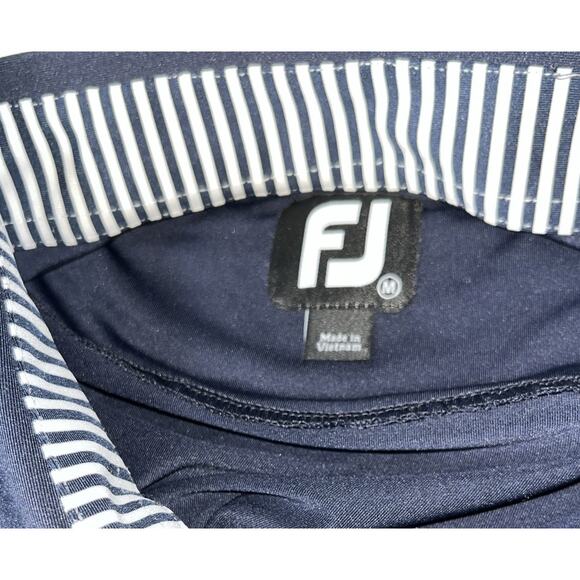 FJ Footjoy‎ Men’s Navy Golf Polo White Stripe Collar MED - Picture 5 of 8
